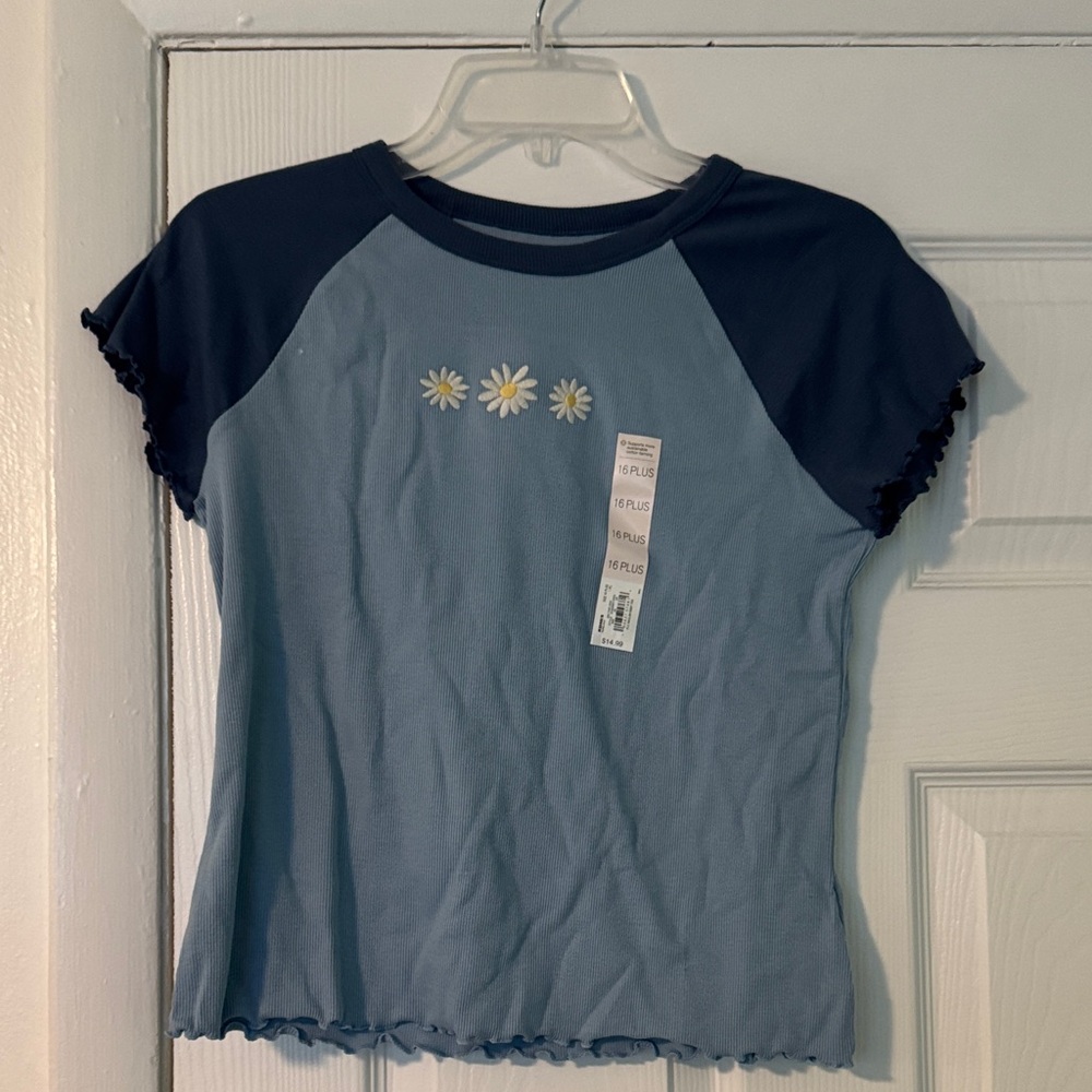 SO Navy and Light Blue Kids Tee with Daisy Design